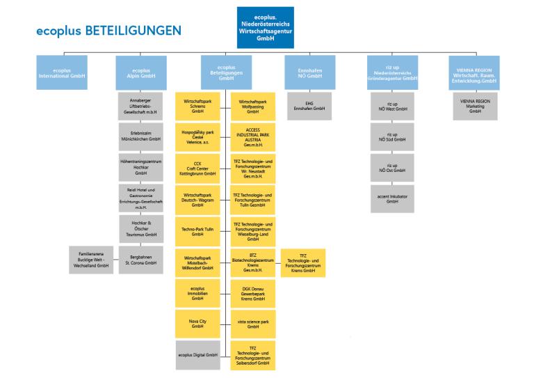Grobe Übersicht über die Beteiligungsverhältnisse von ecoplus