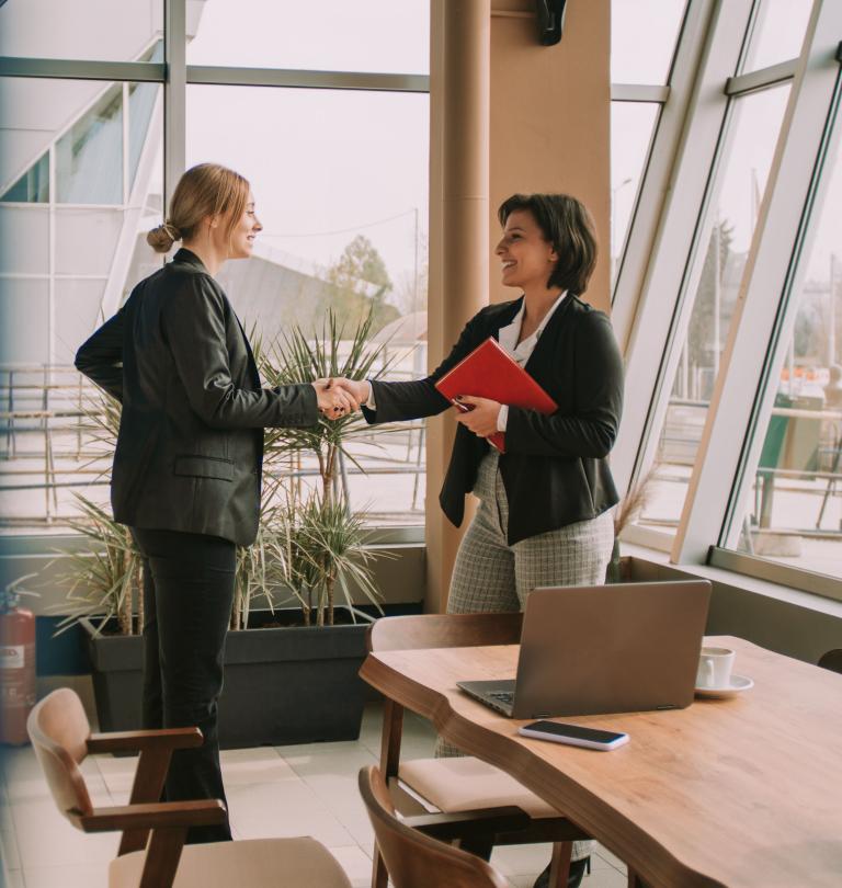 Zwei Frauen in modernen Büro bei einem Handshake