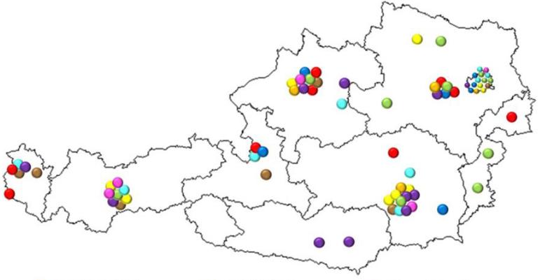 Landkarte mit Österreichischen Cluster- und Netzwerkinitiativen