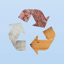 Symbolbild für die Kreislaufwirtschaft mit unterschiedlichen Baumaterialien