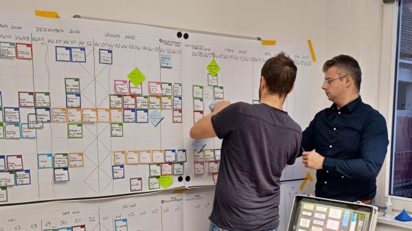 zwei Männer erarbeiten mit Post its ein Konzept