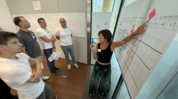 LEAN Workshop-Teilnehmer arbeiten an den Whiteboard