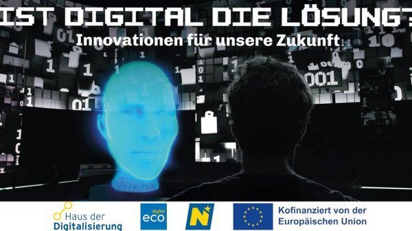 Einladungssujet Ist digital die Lösung - Innnovationen für unser Zukunft" mit Logoleiste