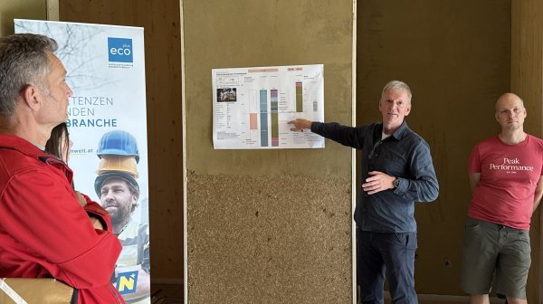 Ausschnitt der Exkursion - Mann erklärt CO2 Bilanz