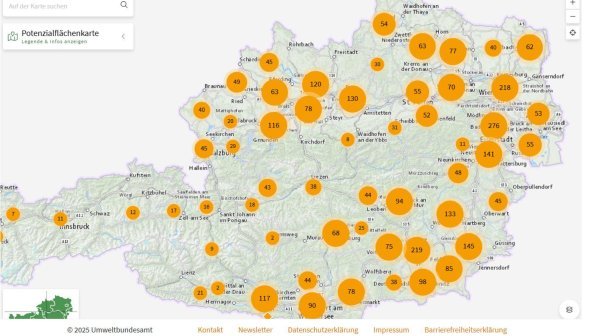 Potenzialflächenkarte an industriellen und gewerblichen Brachflächen