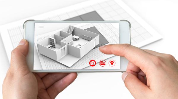 Modell-Skizze einer Wohnung auf einem Handy-Display