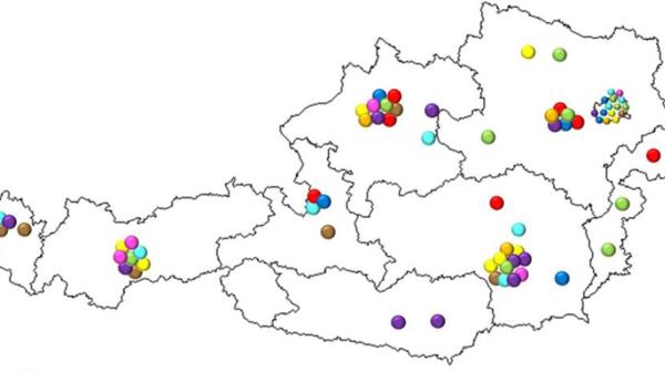 Landkarte mit Österreichischen Cluster- und Netzwerkinitiativen